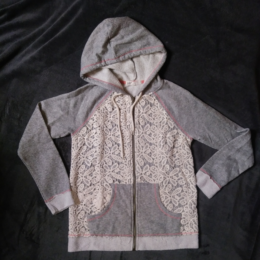 Crochet Lace Zip Front Hoodie, Jolt Brand